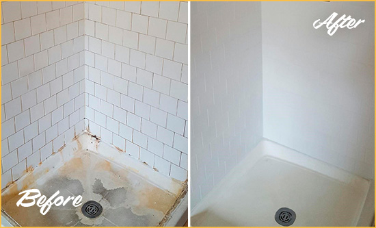 Before and After Picture of a Henrico Shower Tile and Grout Cleaned to Remove Soap Scum