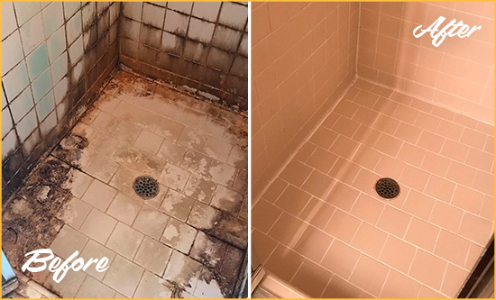 Before and After Picture of a Colonial Heights Shower Tile and Grout Cleaned to Repair Water Damage