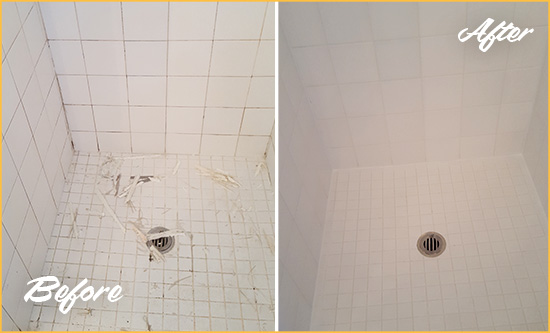 Before and After Picture of a Chester Bathroom Re-Caulked To Repair Damaged Caulking