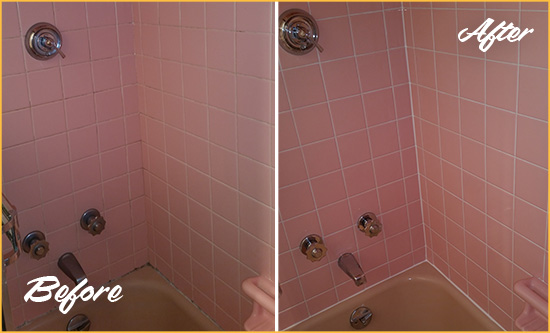 Before and After Picture of a Glen Allen Bathtub Caulked to Eliminate Mold