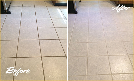Before and After Picture of a Chester Kitchen Ceramic Floor Sealed to Protect From Dirt and Spills