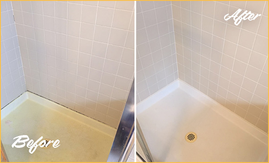 Before and After Picture of a Henrico Shower Sealed to Remove and Protect Against Mold