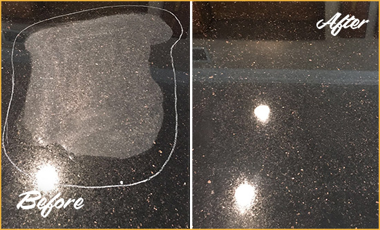 Before and After Picture of a Petersburg Hard Surface Restoration Service on a Granite Countertop to Remove Scratches