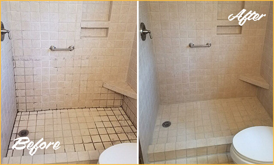 Before and After Picture of a Colonial Heights Shower Grout Cleaned to Remove Mold