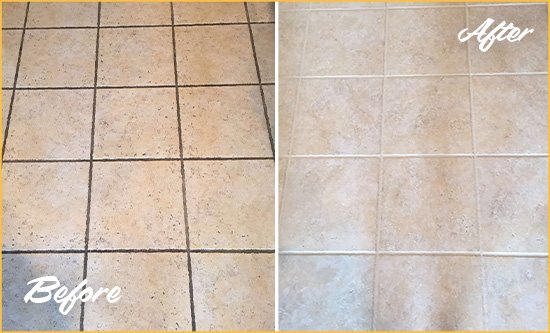Before and After Picture of a Petersburg Ceramic Floor Cleaned to Remove Soil