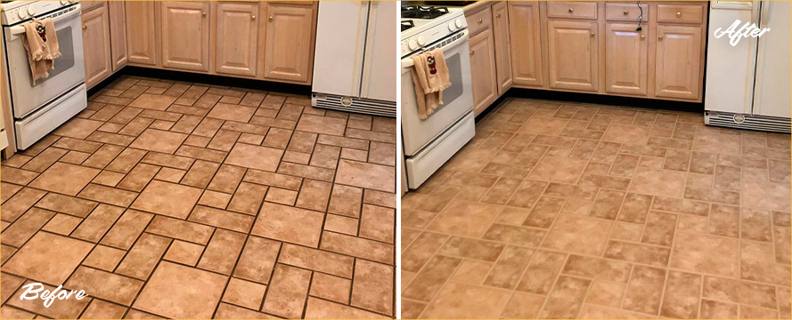 Kitchen Floor Before and After a Grout Cleaning in Petersburg, VA