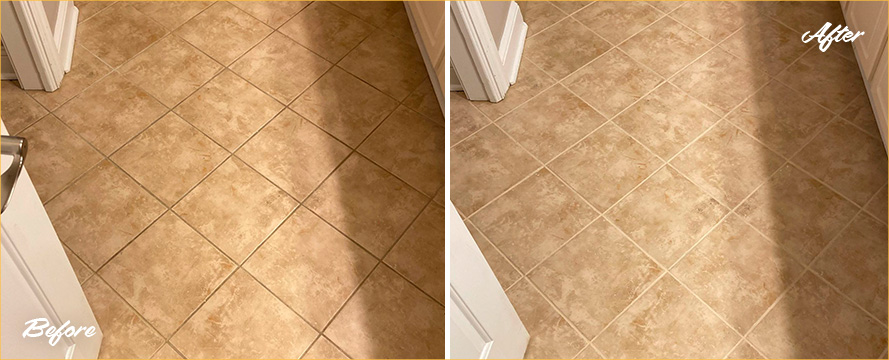 Floor Before and After a Superb Grout Cleaning in Glen Allen, VA