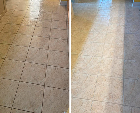 Bathroom Floor Before and After a Grout Cleaning in Peterburg, VA