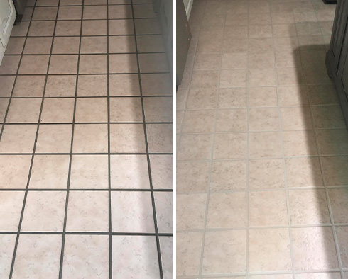Floor Before and After a Grout Cleaning in Petersburg, VA