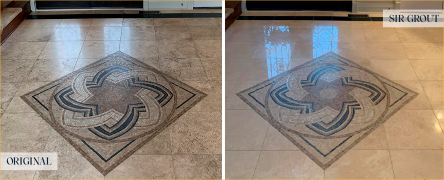 Travetine Floor Before and After a Stone Cleaning in Hopewell, VA