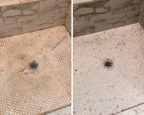 Shower Before and After Our Hard Surface Restoration Services in Richmond, VA