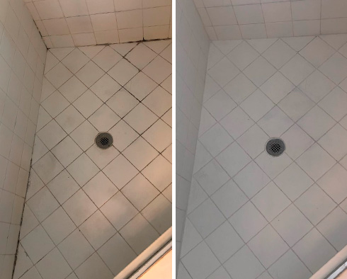 Shower Before and After Our Hard Surface Restoration Services in Petersburg, VA