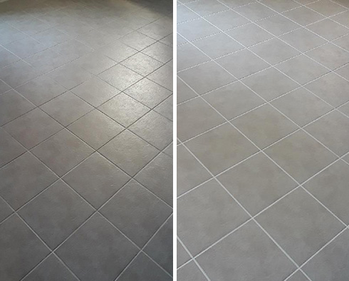 Floor Before and After a Grout Recoloring in Mechanicsville, VA