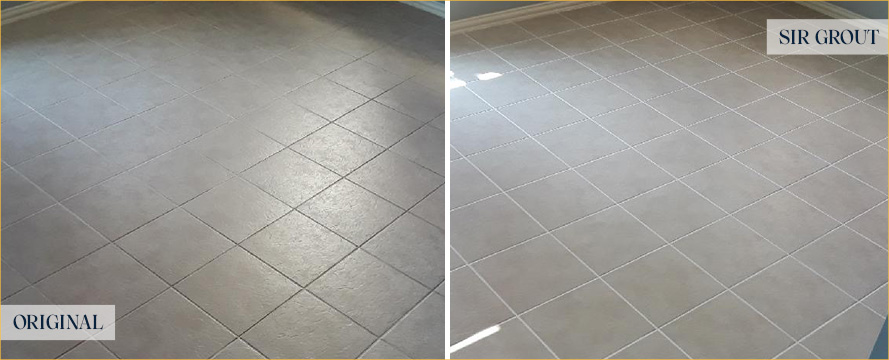 Floor Before and After a Flawless Grout Recoloring in Mechanicsville, VA