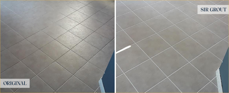 Floor Before and After a Flawless Grout Recoloring in Petersburg, VA