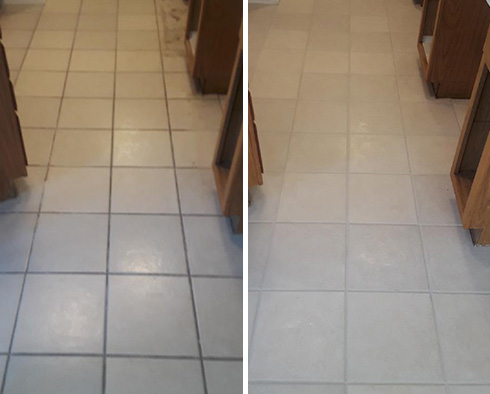 Floor Before and After a Grout Cleaning in Glen Allen, VA