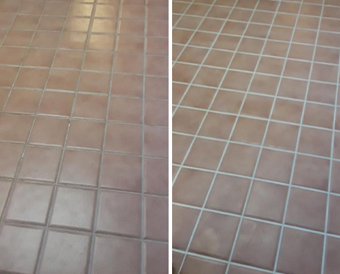 Floor Before and After a Grout Cleaning in Petersburg, VA