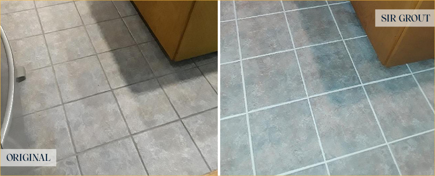 Kitchen Floor Before and After a Grout Recoloring in Chesterfield, VA