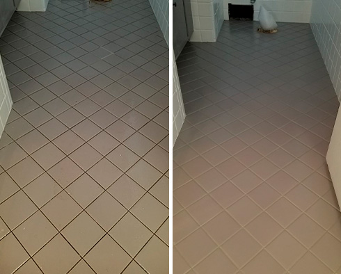 Floor Before and After a Grout Cleaning in Petersburg, VA