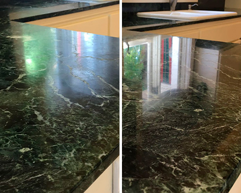 Countertop Before and After a Stone Polishing in Petersburg, VA